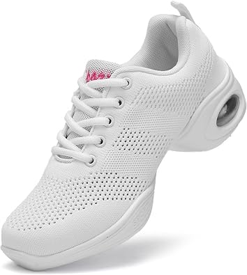 Womens Modern Dance Sneakers Split Sole Jazz Shoes with Mesh Upper & Air Cushion Lace-Up Platform Shoes for Athletic & Social Dancing US 4.5-8