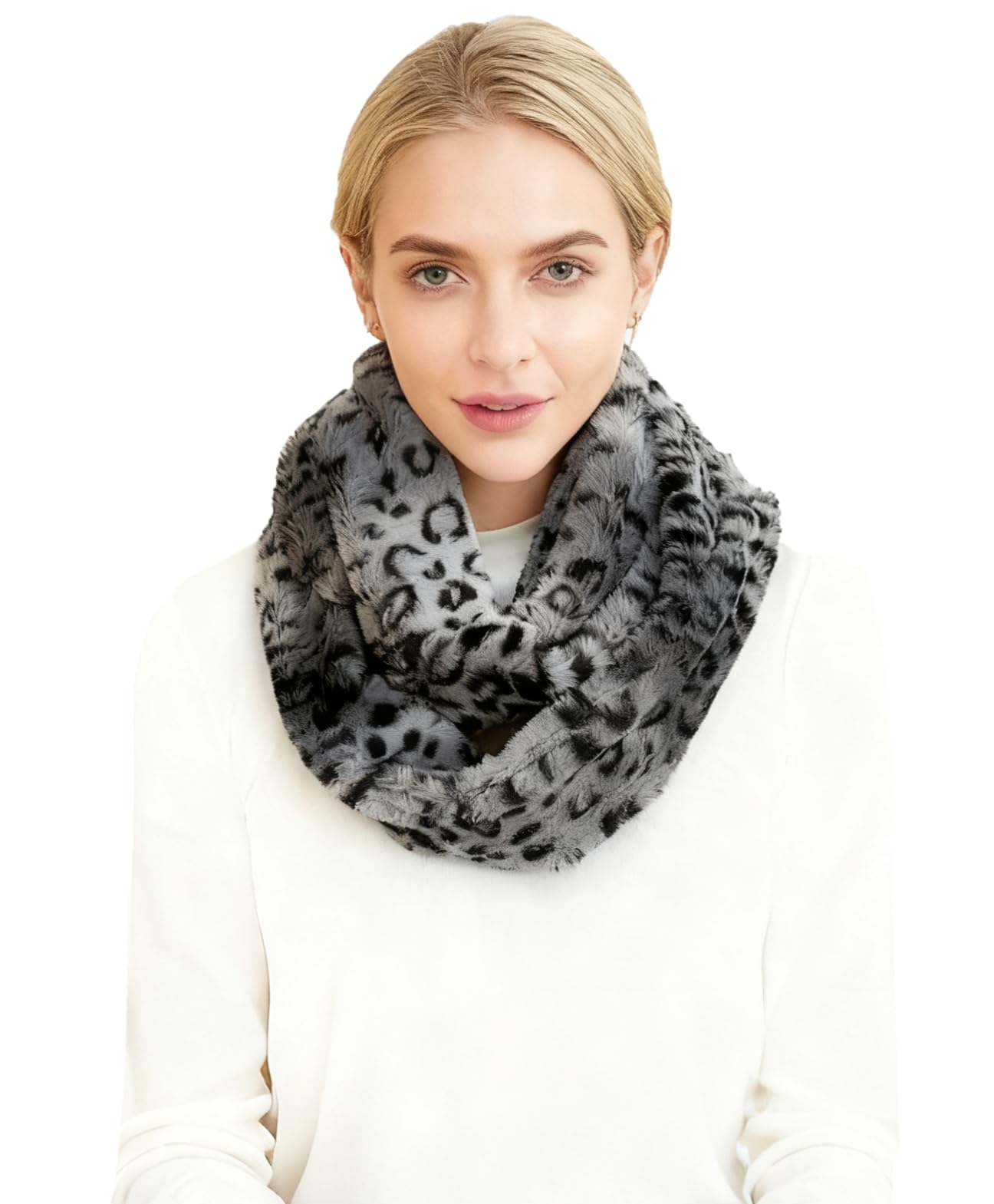 Lina & Lily Leopard Animal Print Women's Winter Infinity Scarf Double Loop Faux Fur