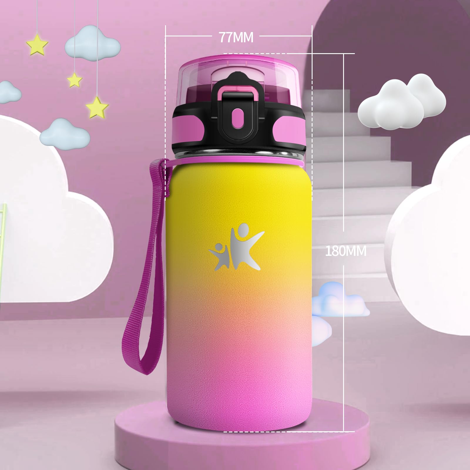 KollyKolla Borraccia Acciaio Inox 500ml, Borracce Termiche con Cannuccia, Bottiglia Termica Riutilizzabile, Bottiglia Acqua a Prova di Perdite, senza BPA, Borraccia per Bambini, Scuola, Gimnasio