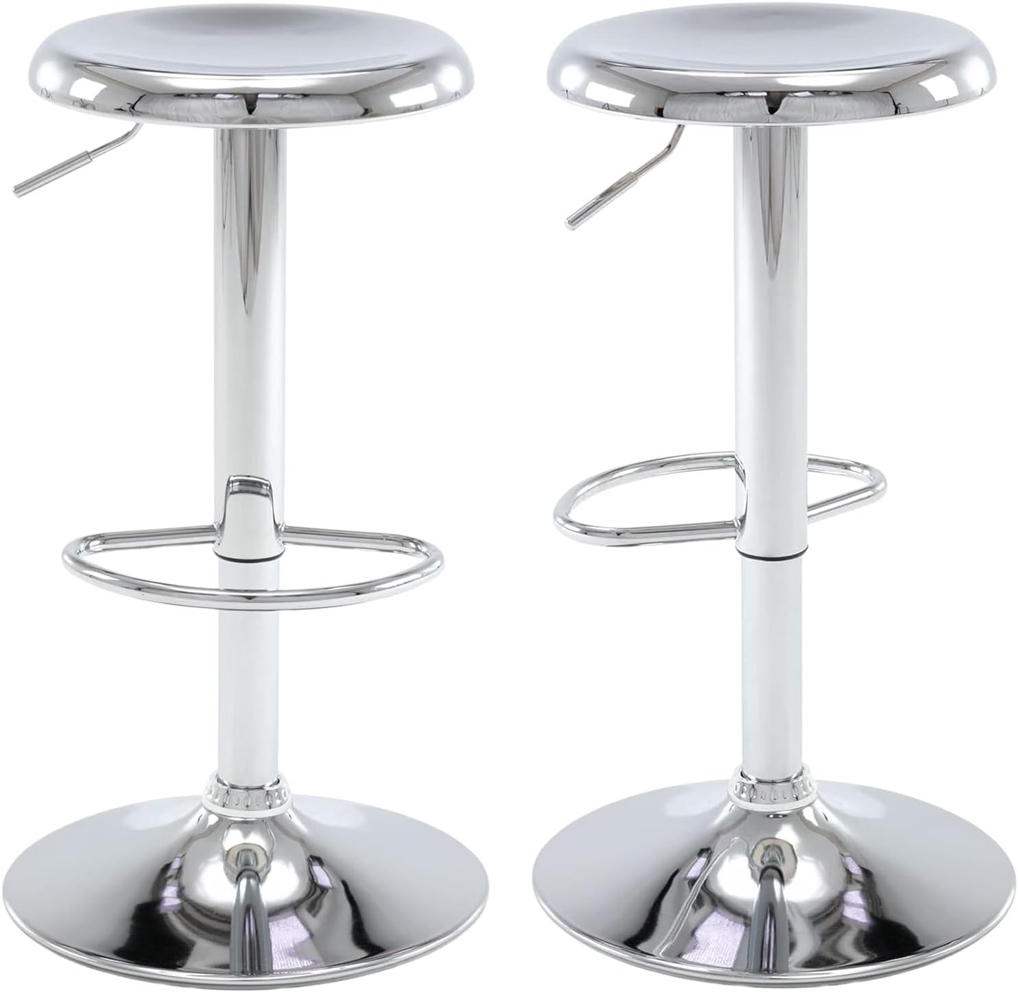 Bar Stools - 2 Pack, Adjustable Swivel Height Counter Bar Stool, Modern Metal Barstools, Backless Barstool for Bar, Kitchen Island, Pub, Silver