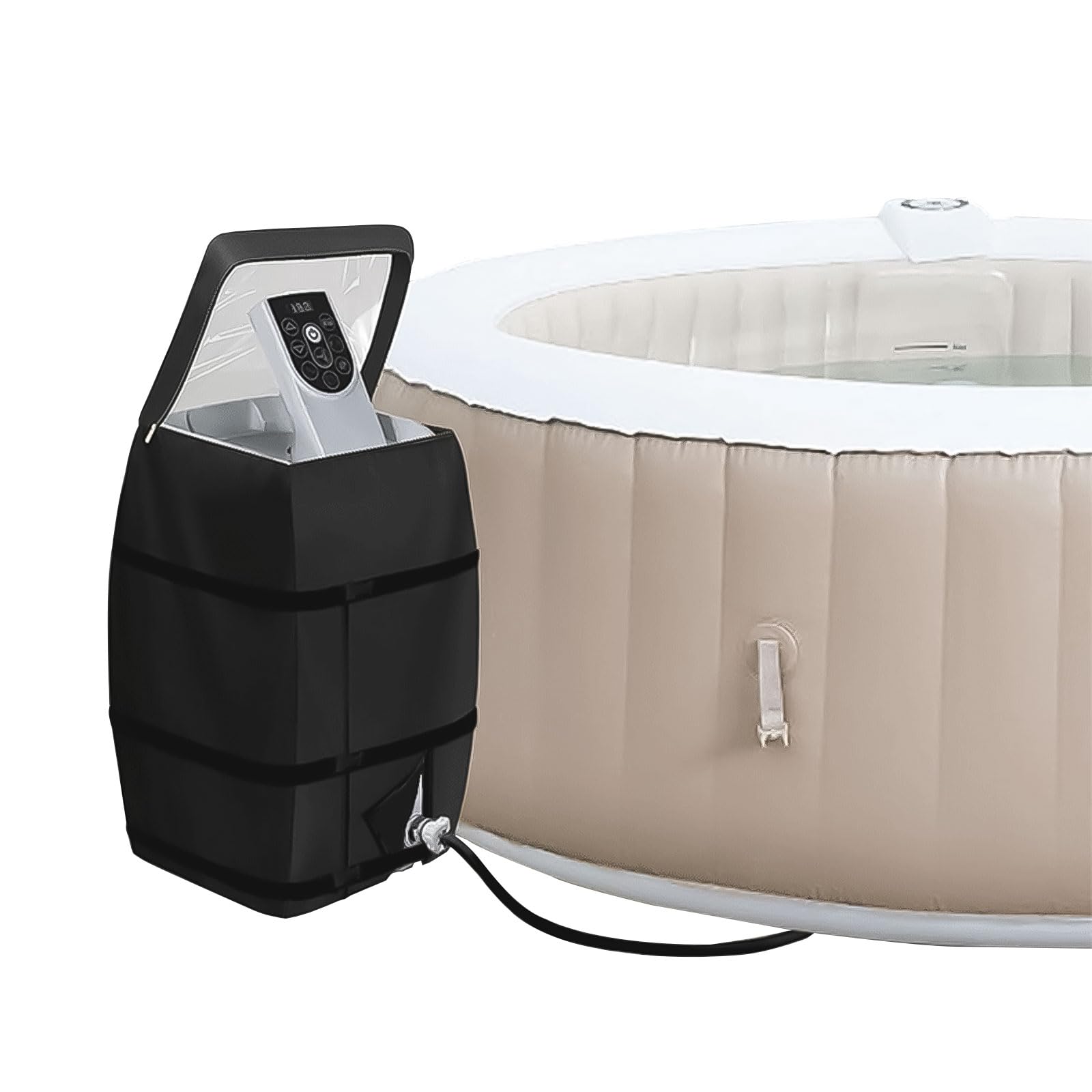 Housse de Pompe de Chauffe-Eau, Housse de Pompe de Chauffage Couvercle de Pompe de Baignoire Gonflable, Imperméable, Anti-Poussière pour Baignoire, Piscine Extérieure (41*38*55 cm) (Noir)