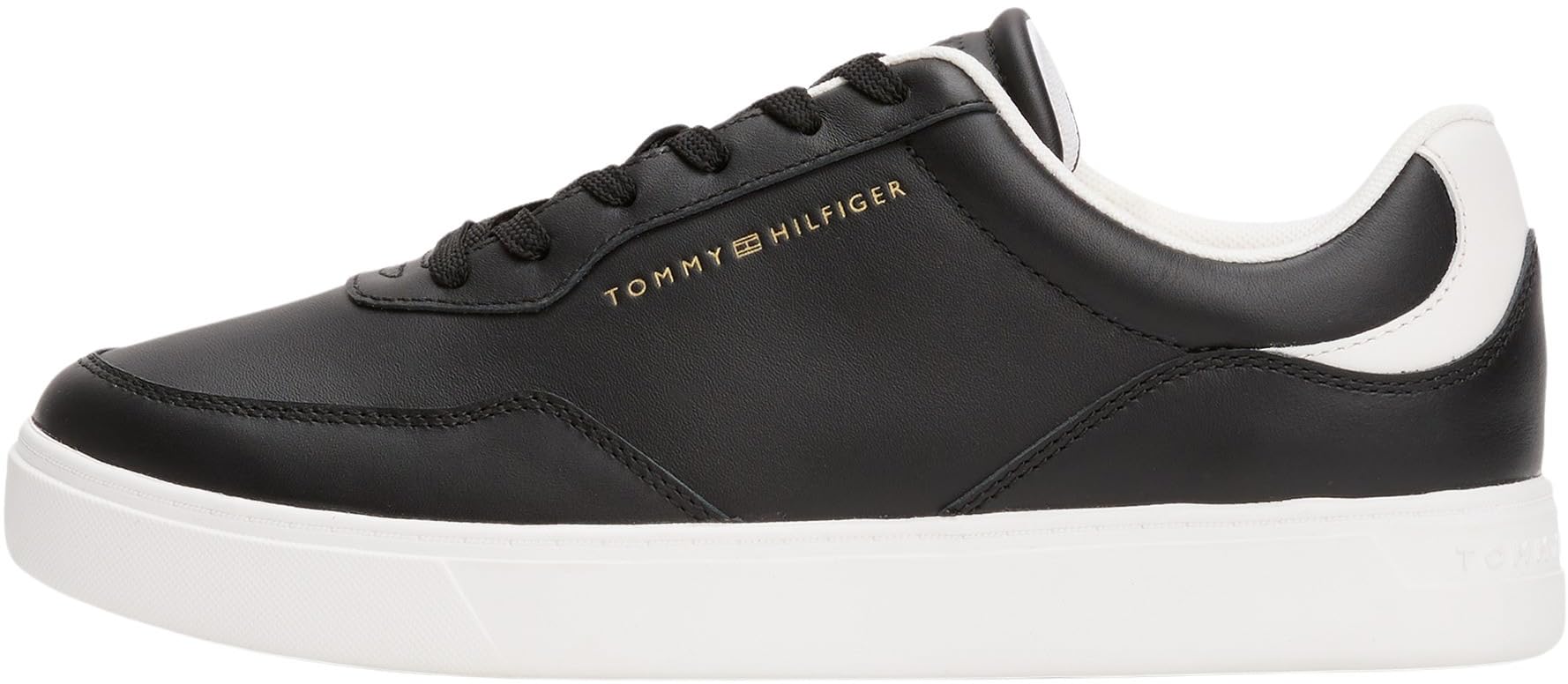 Tommy Hilfiger Women's Casual Leather Cupsole Trainers, Black (Black), 3.5
