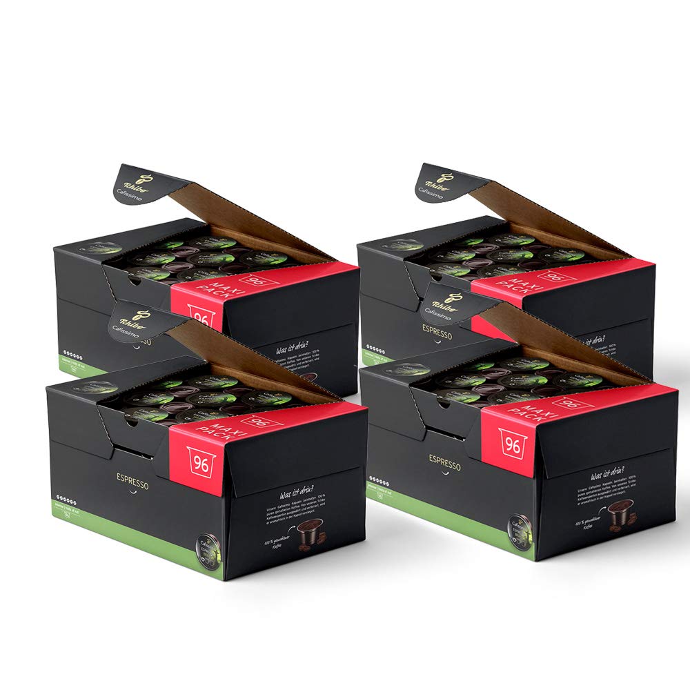 Tchibo Cafissimo Vorratsbox Espresso Brasil Kaffeekapseln, 384 Stück – 4x 96 Kapseln (Espresso, ausdrucksstark mit Nussnote), nachhaltig & fair gehandelt