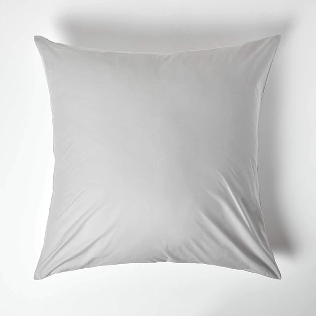 HOMESCAPES Silver Grey Pure Egyptian Cotton Euro Size Pillowcase 80 x 80 cm 200 TC 400 Thread Count Percale Equivalent Large Square Pillow Case with Zip