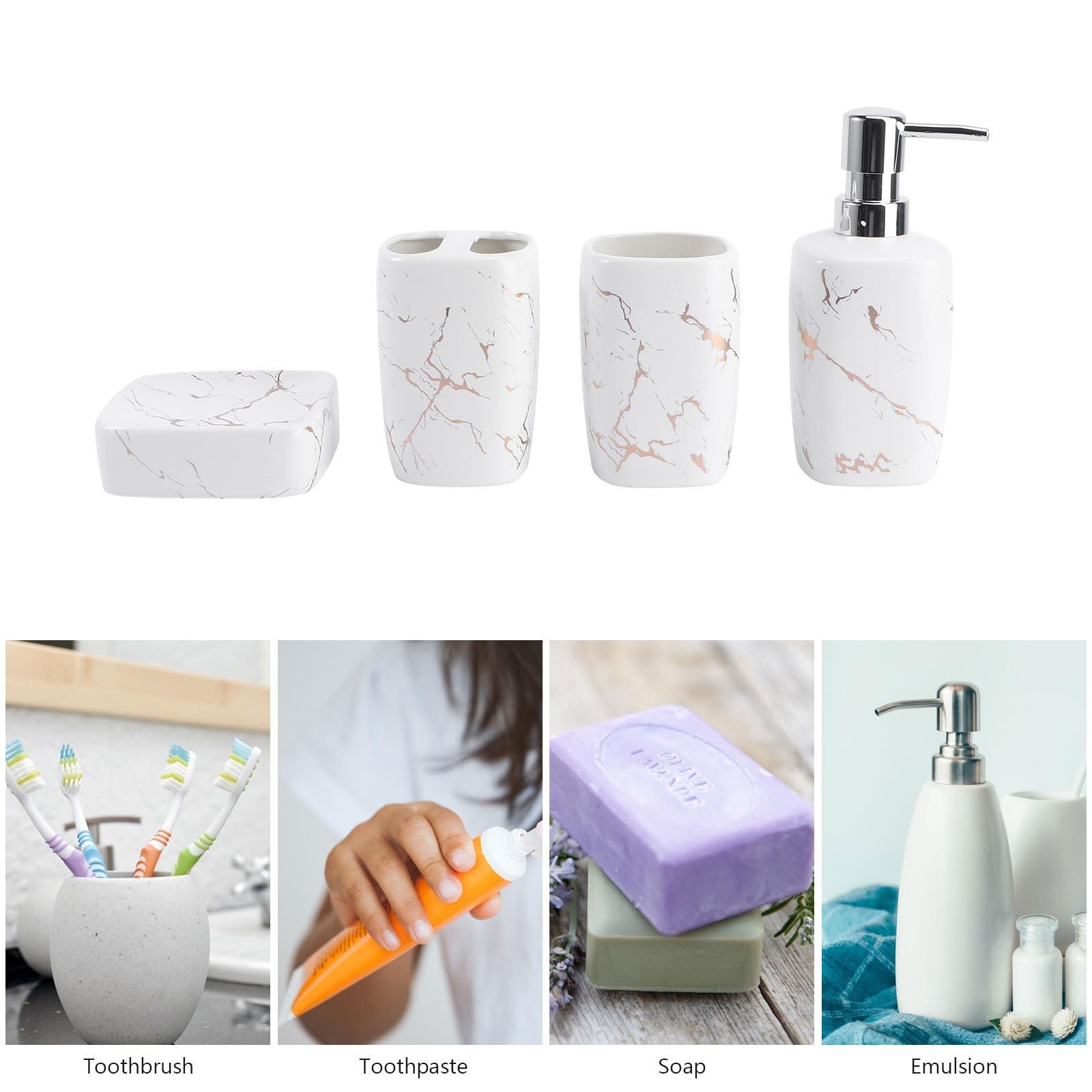 GALPADA Set Accessori da Bagno in Ceramica Bianco 4 Pezzi Porta Spazzolini e Bicchiere per Risciacquo 350ml per Uso Domestico Elegante e Facile da Pulire