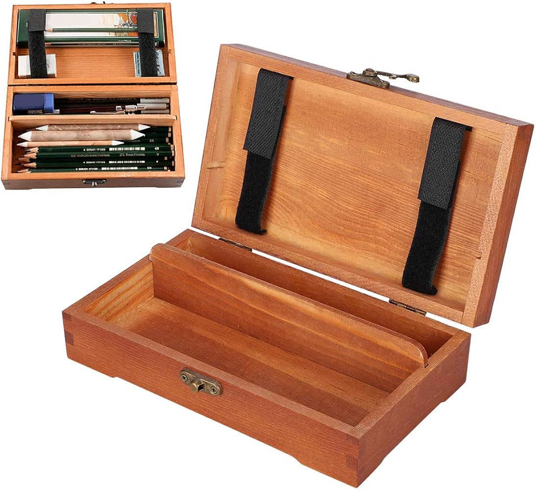 Amazon.co.jp: アンティークウッド筆箱、木製スケッチ筆箱、ジュエリー