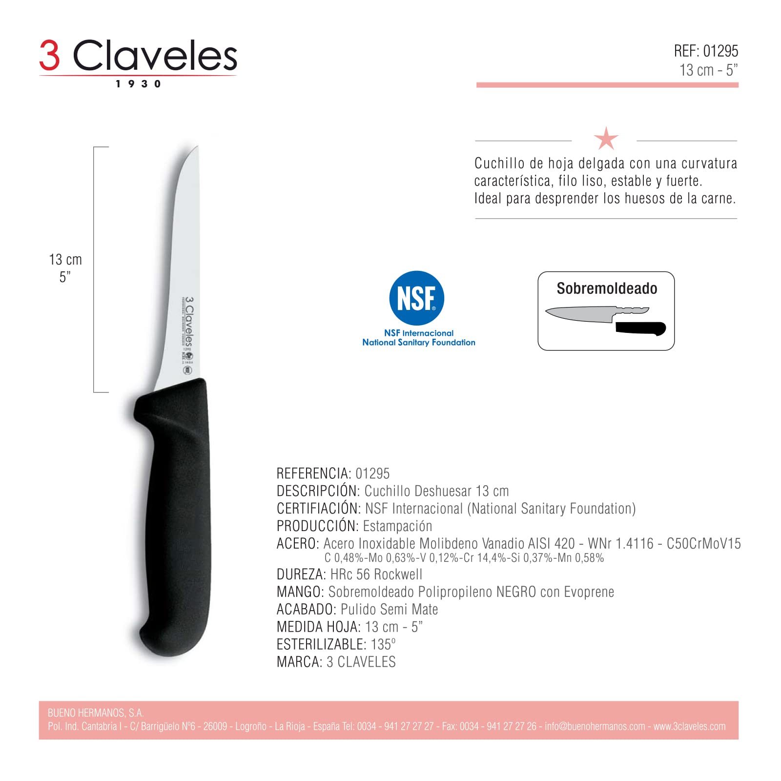 Juego de Cuchillos Profesionales Selección Master Chef, Jamonero Alveolado 29 cm y Accesorios (MASTER2)