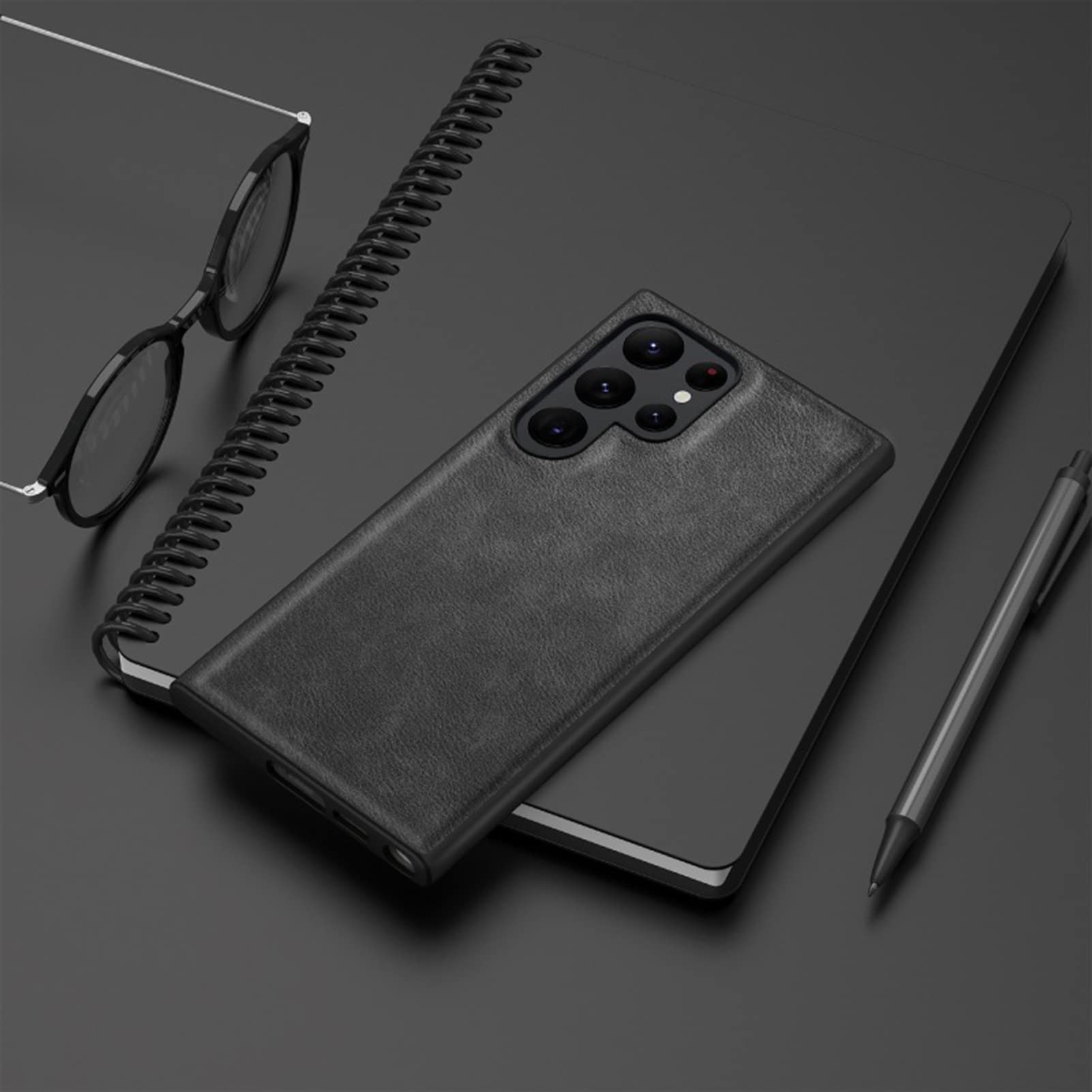 1Hülle für Samsung Galaxy S23/S23 Plus/S23 Ultra, Ultra-dünne Leder Handyhülle,Weiche TPU-Stoßstange Fallschutz Stylische Schutzhülle,Schwarz,S23