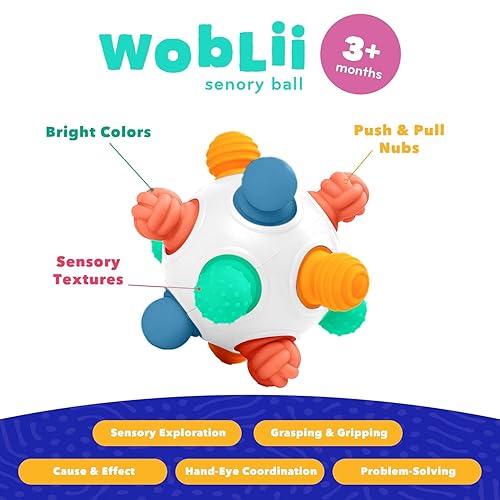 Mobi Woblii Platinum Sensory Toy - Sensory Ball for Toddlers and Kids, Sensory Activities for Babies & Toddlers, Teether Made with Food Grade Silicone, BPA Free and Phthalate Free for 3 Months and up