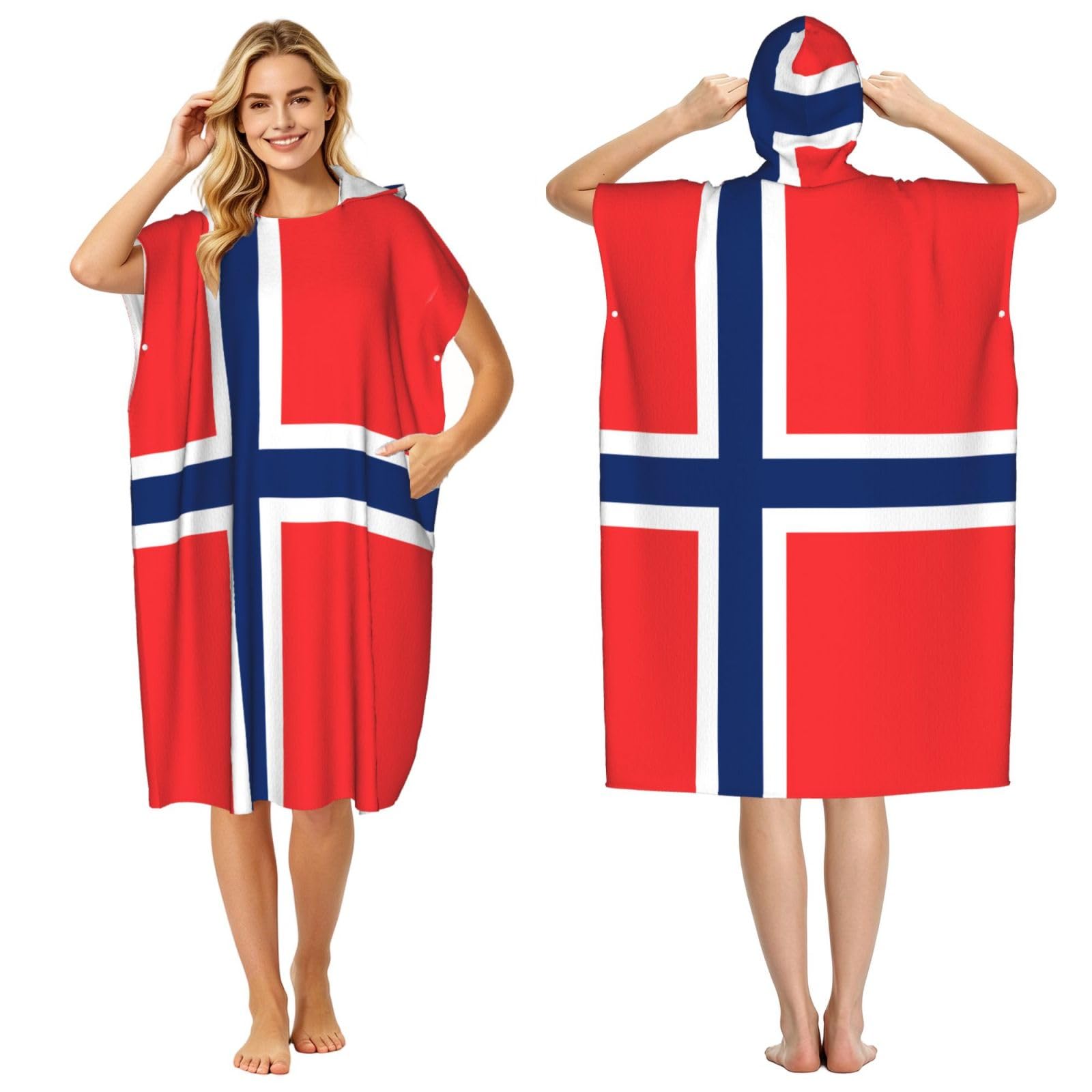 WSSYYBF WSSYYBFNorwegian flag Adult hooded beach towel Oversized with Hood for Absorbent Quick Dry