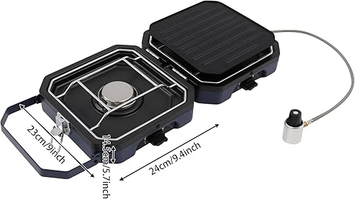 Miniatura 8 de Estufa de camping plegable de 2 quemadores, estufa de propano portátil con sartén antiadherente, estufa de campamento de doble cabezal para camping,
