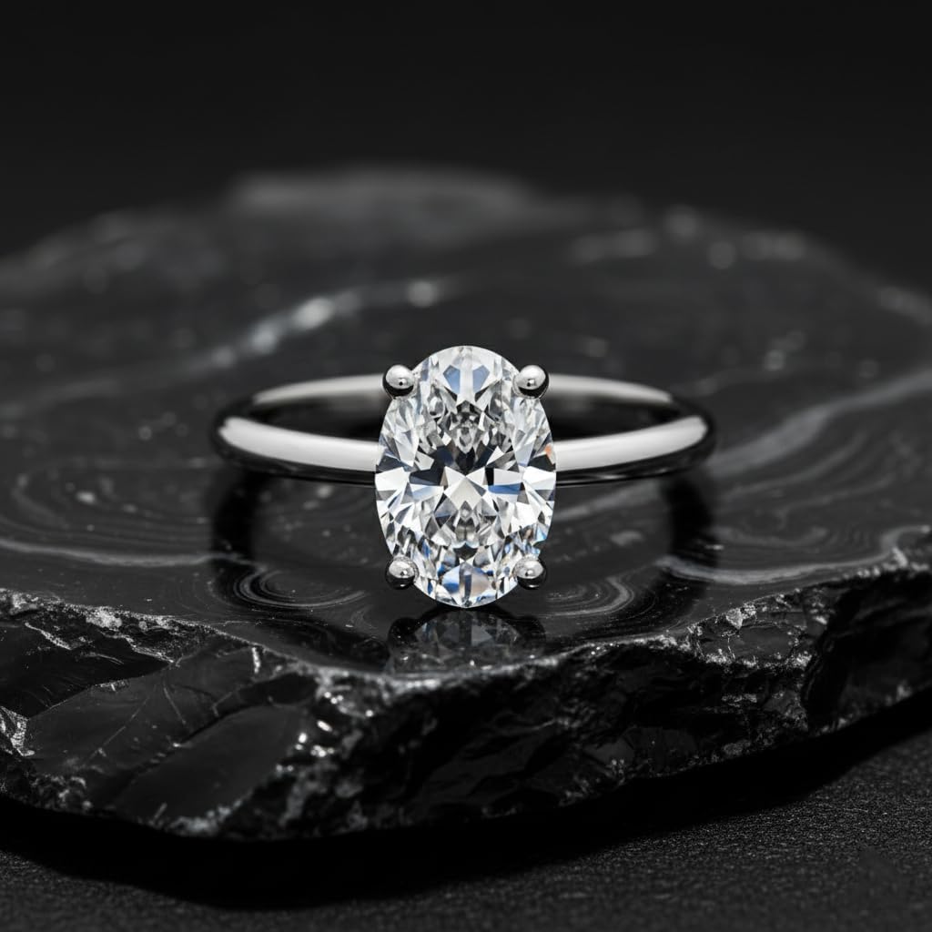 Moissanite Rings for Women Solitaire 2 CT Oval Engagement Ring 925 Sterling Silver Rings with 18k White Gold Plated - Image 3