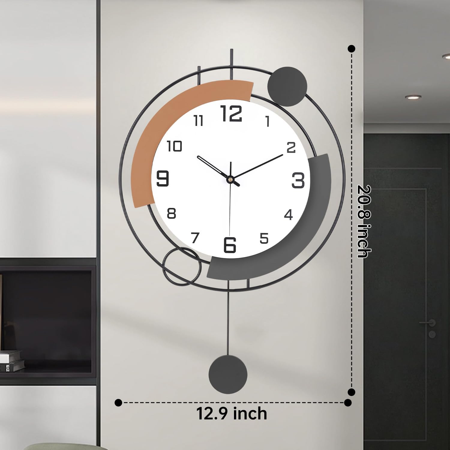 Decorative Wall Clocks with Pendulum,Silent Quality Quartz Battery Operated, Large Wall Clock for Living Room,Kitchen,Home,Bathroom,Bedroom Wall Decor,13x21inch