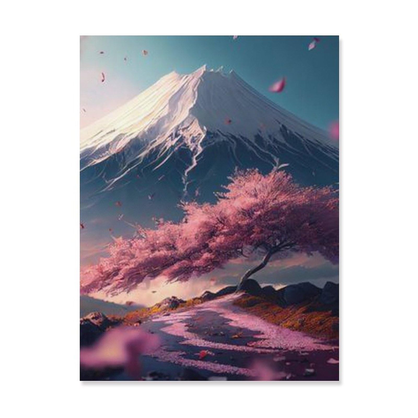 Amazon.co.jp: 絵画 富士山の前の桜並木インテリア 絵画 幻想的な風景