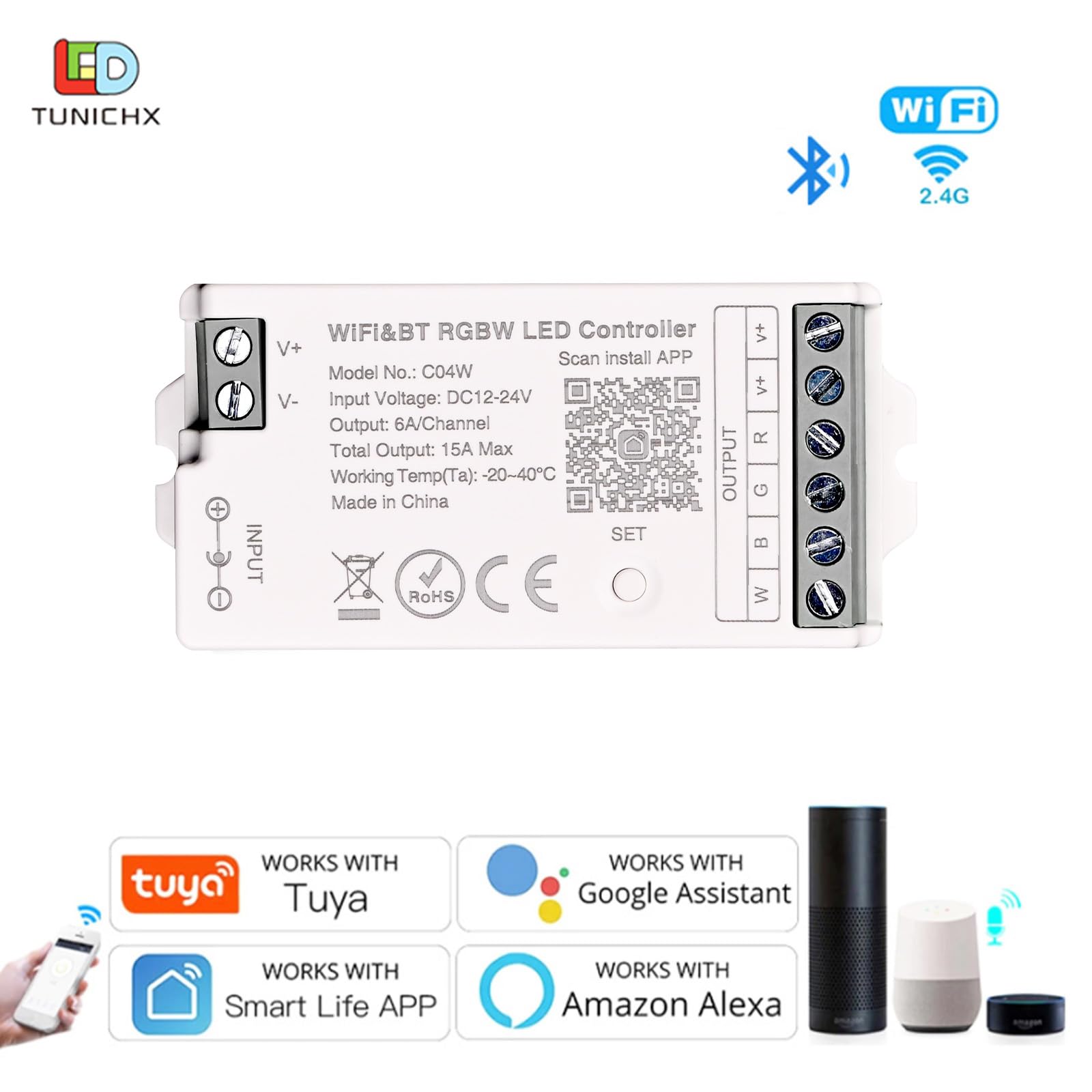 RGBW SMD FCOB Tira LED de 5 pines 2.4 GHz WiFi Group Controller Alexa Google Home Smartphone APP Control Compatible con WR01RF LM096 FUT095 FUT096 B3 T3 Mi-Boxer/Mi-Light RGBW Remote