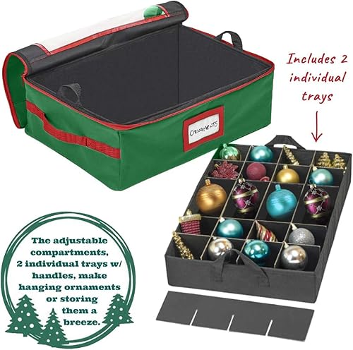 Miniatura 5 de HOLDN' STORAGE Caja de almacenamiento para adornos de Navidad debajo de la cama con divisores, conveniente y duradero, 2 bandejas extraíbles