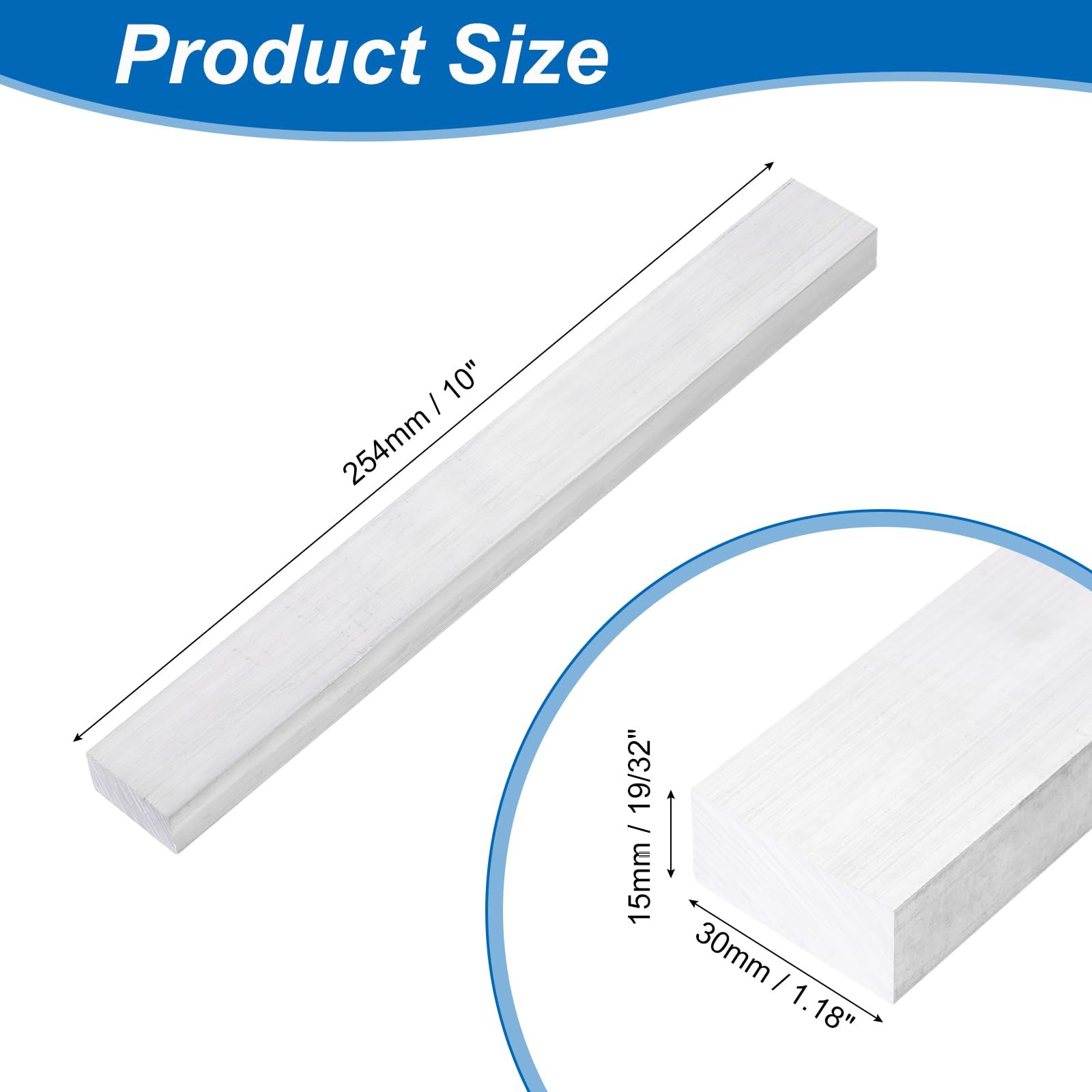 uxcell Barra plana cuadrada de aluminio, 19/32 pulgadas de grosor, 1-3/16 pulgadas de ancho 10 pulgadas de largo, placa plana cuadrada de aluminio 6061, 15 x 30 x 254 mm con guantes