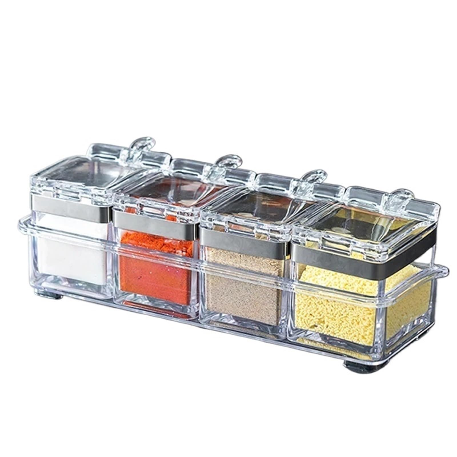 UBOHUZ Kitchen Spice Pot 4 Transparent Seasoning Boxes, Storage Containers Cans With Lids And Spoons for Salt Sugar Spice Pepper