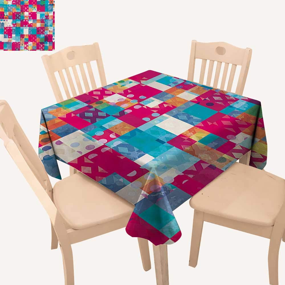 Angoueleven Modern Art Christmas Tablecloth Abstract Motif with Dots with Squares and Chevron Lines Urban Art Design Print Dinning Table Covers Multicolor W 36" x L 36"