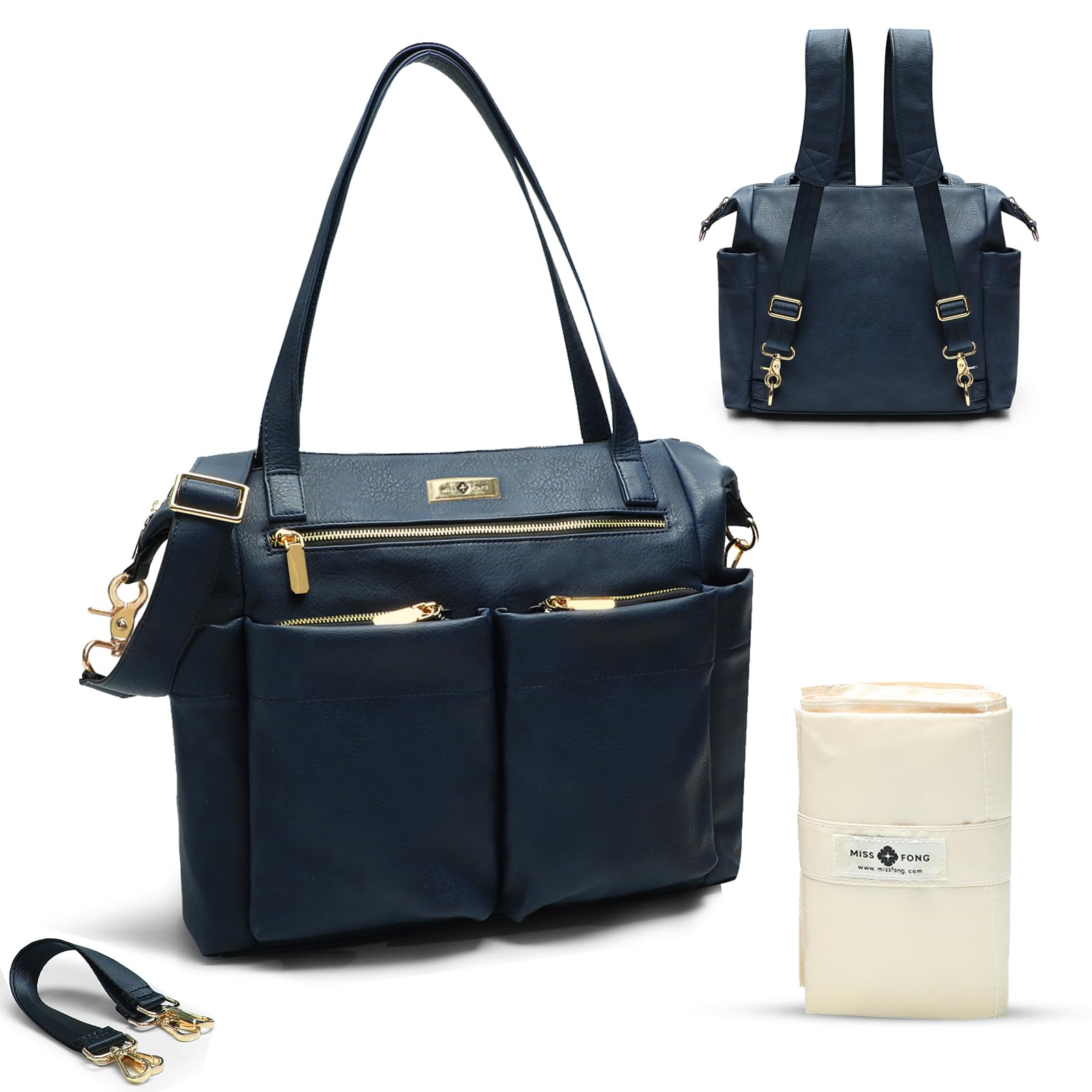 miss fongDiaper Bag Tote Baby Bag Leather Diaper Bag Backpack Large Diaper Tote Bag, Diaper Bag Purse with 11 Diaper Bag Organizer,Changing Pad, Stroller Straps,4 Insulated Pockets