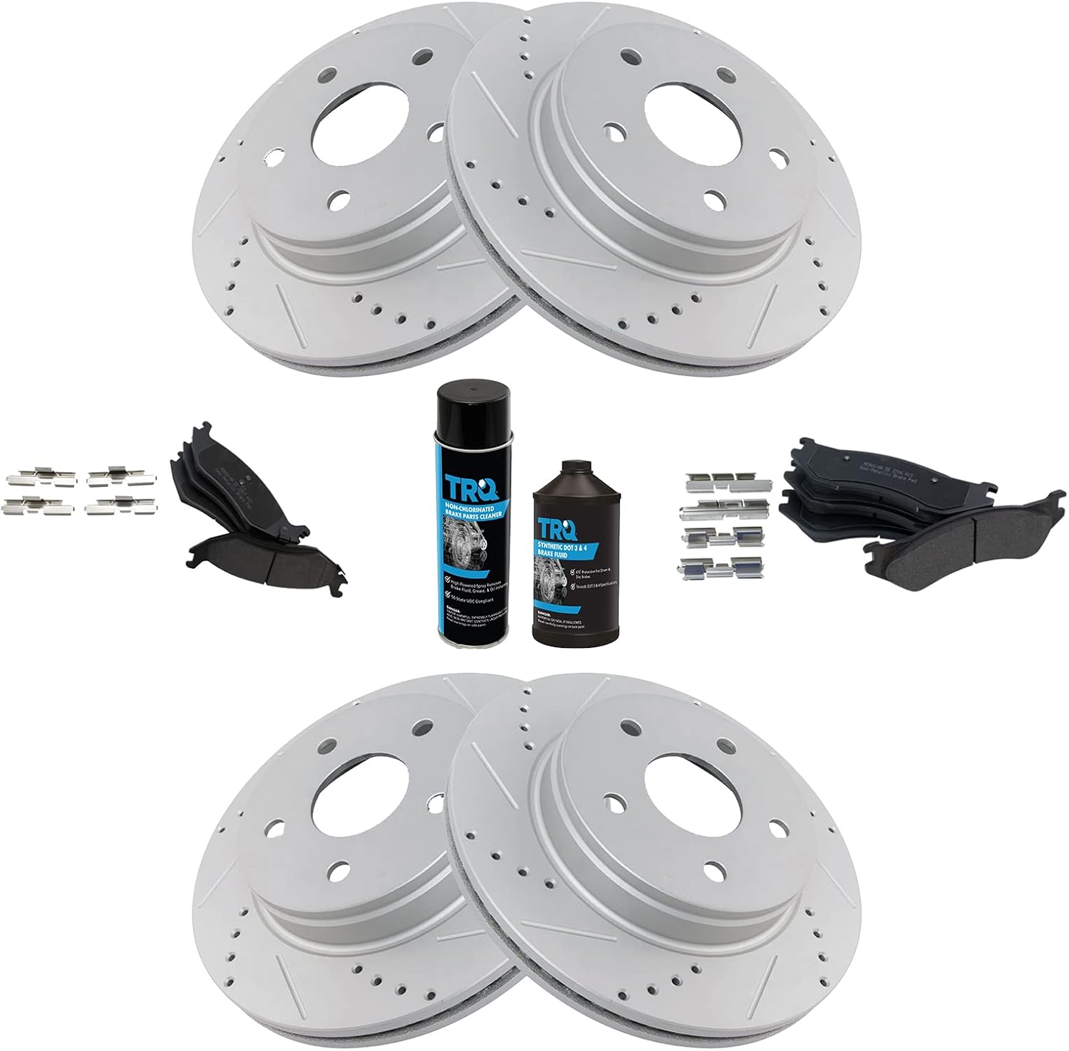 TRQ Front and Rear Performance Brake Pad & Rotor Kit Brake Chemical Kit Brake Pads Brake Rotors Set Semi-Metallic Compatible with 2002-2004 Dodge Ram 1500