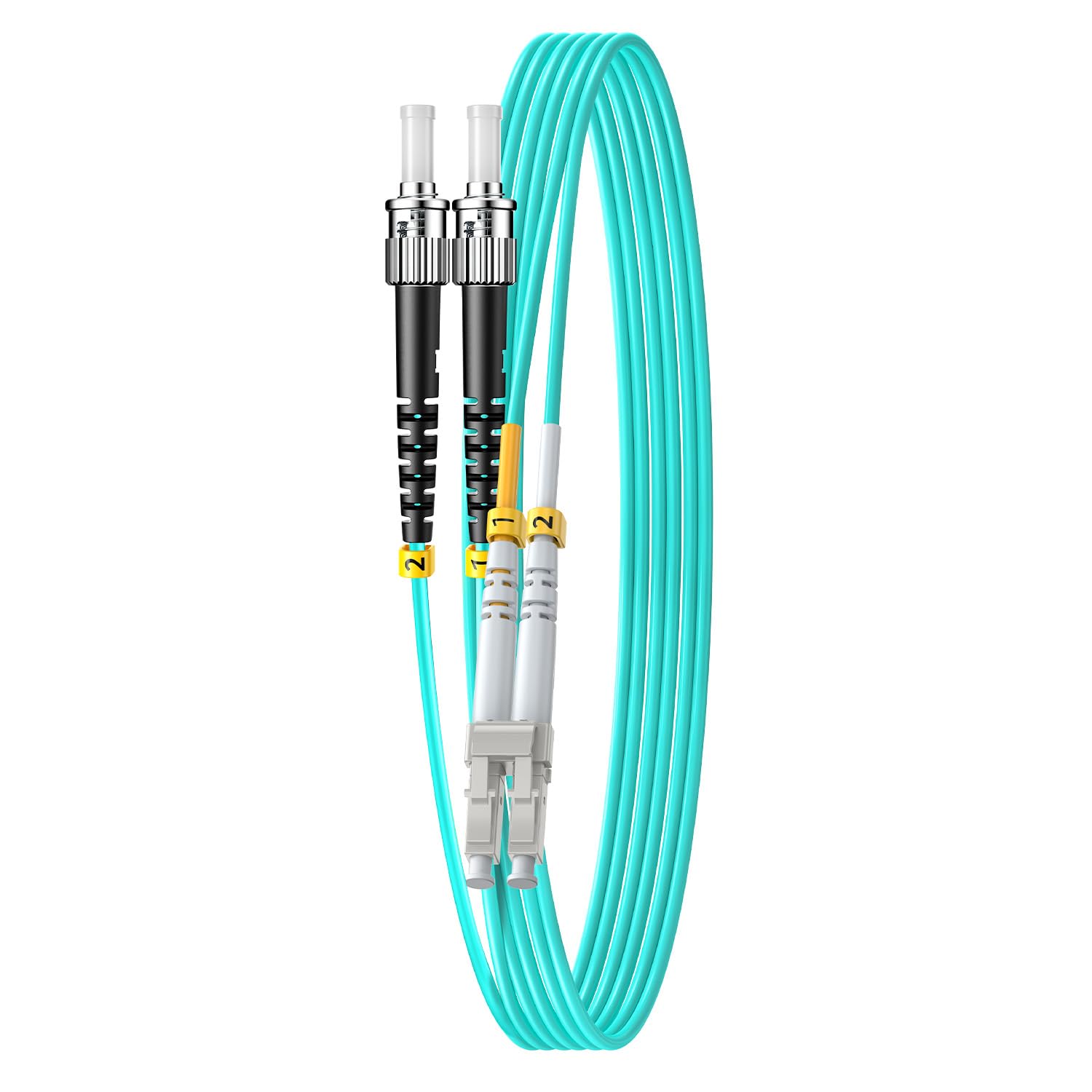 FiberPrime- OM3 LC to ST Fiber Patch Cable, Duplex Multimode, MM Fiber Optic Patch Cable, 10G/40G, 50/125um, LSZH, 10m/33ft,5Pack