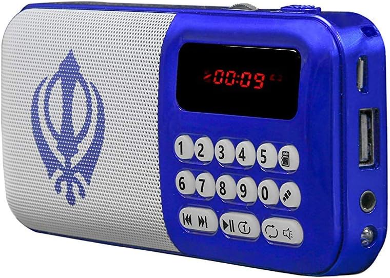 Nitnem & Banis Mini Portable Gurbani Radio Player with Path Bluetooth FM/AM/AUX/Sd Card/Pendrive Support (Blue) Hi Fi Digital Sound (Punjabi/Sikh/Waheguru Simran Speaker/Music Player)