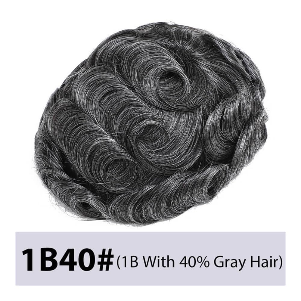 Men's Toupee Parrucca da uomo a doppio strato in pizzo PU, sistema di sostituzione capillare, protesi for capelli umani, traspirante, resistente, parrucche maschili 1B40(6"x9")