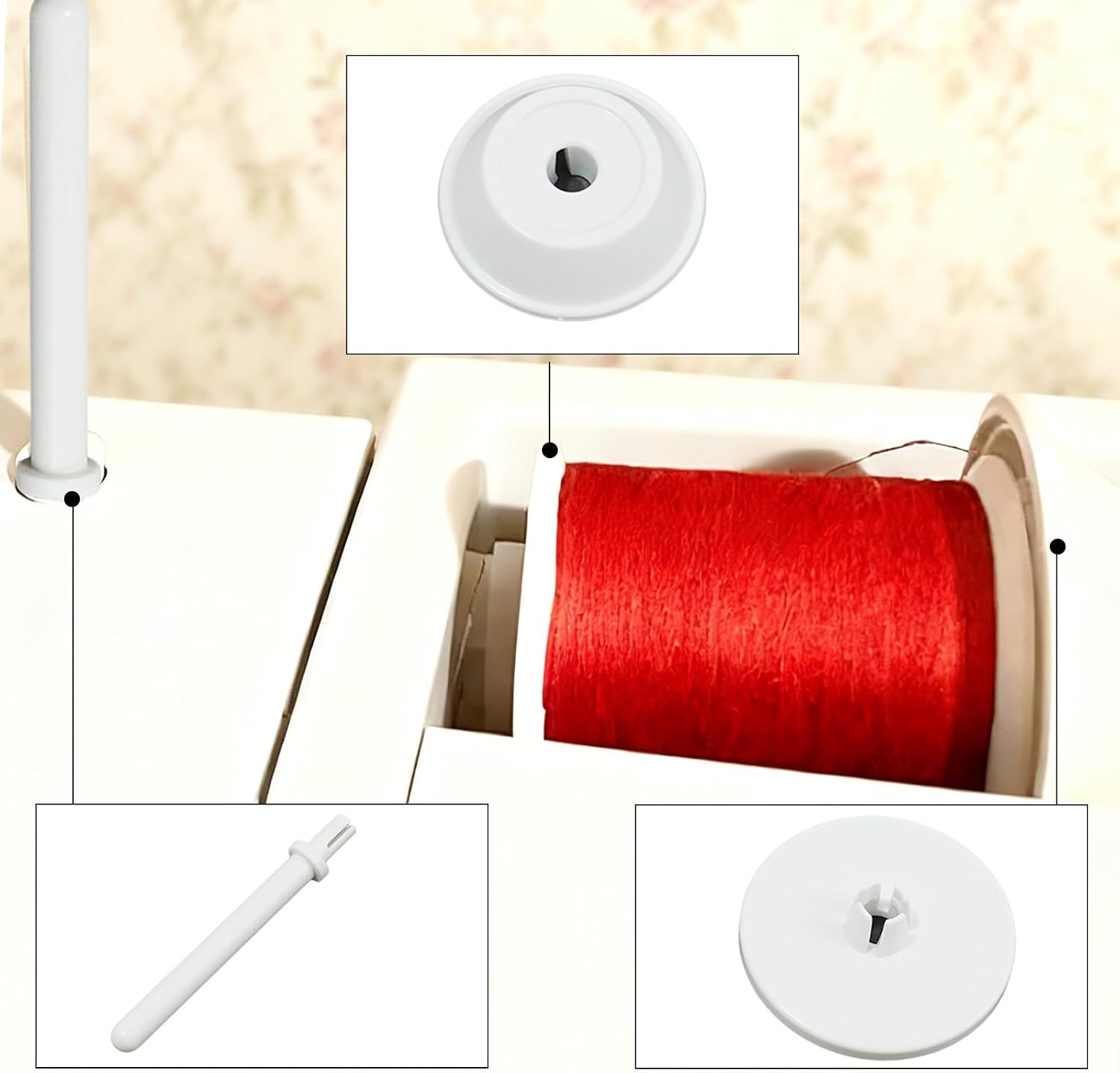 Vvluvva 3 Pcs Sewing Machine Spool Pin Cap Set with Small & Large Spool Caps and Thread Holder Pin, Replacement Accessories Compatible with Janome Singer Viking White Sewing Machines