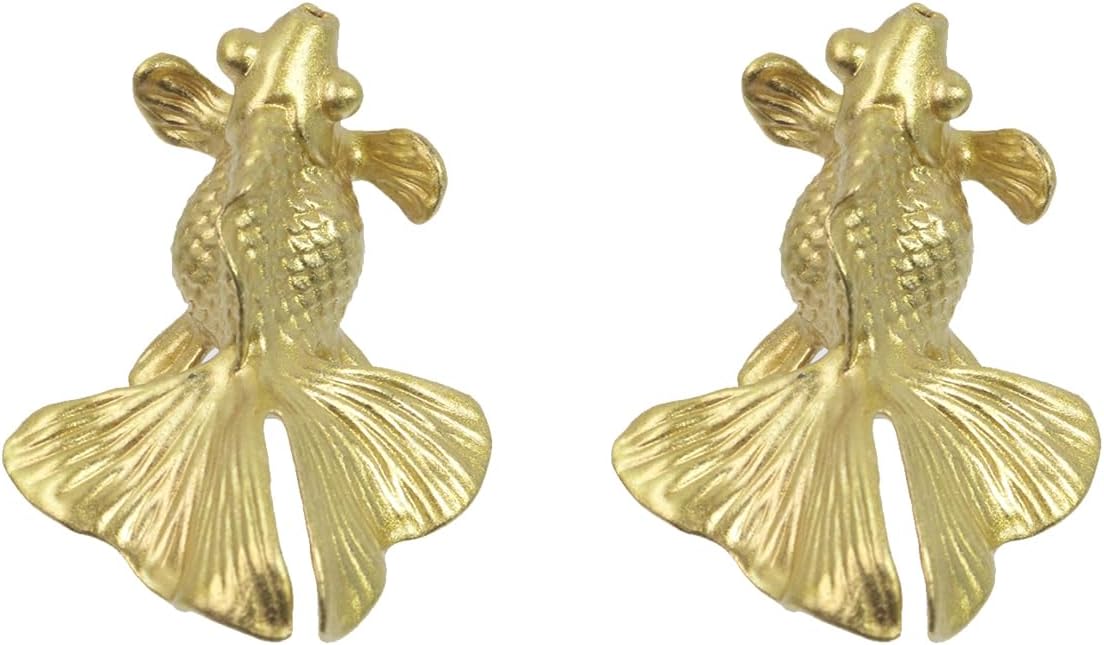 T Tulead Goldfish Animal Cabinet Pull Knobs Brass Drawer Dresser Handle Knob Decorative Furniture Hardware 2PCS with Screws