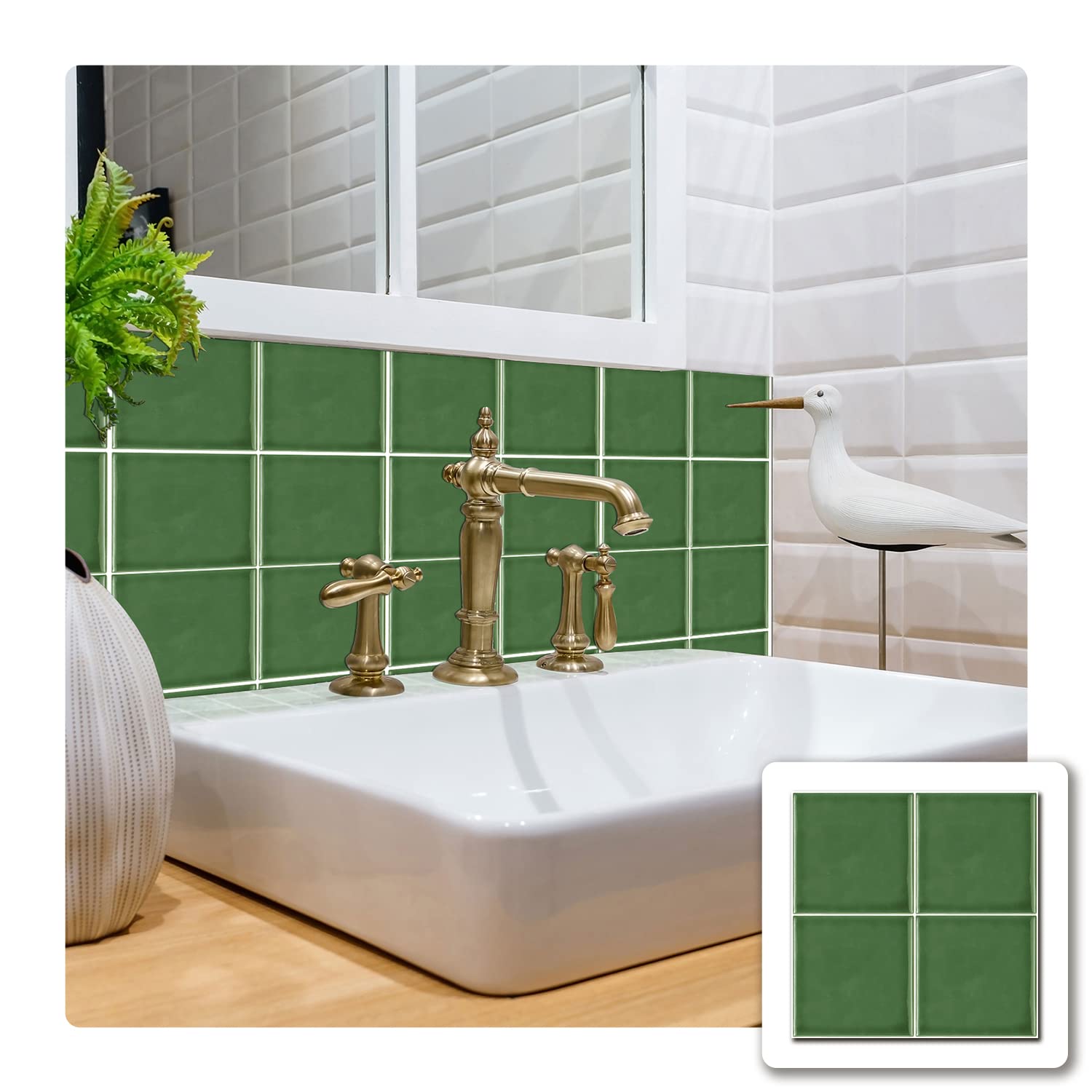 Alwayspon 25PcsX15cm/6inch Green Mosaic Effect Thick Tile Sticker, Vinyl Peel and Stick Self-Adhesive Splashback Waterproof Stick on Tile Transfer Sticker for Kitchen Bathroom Wall - Image 4