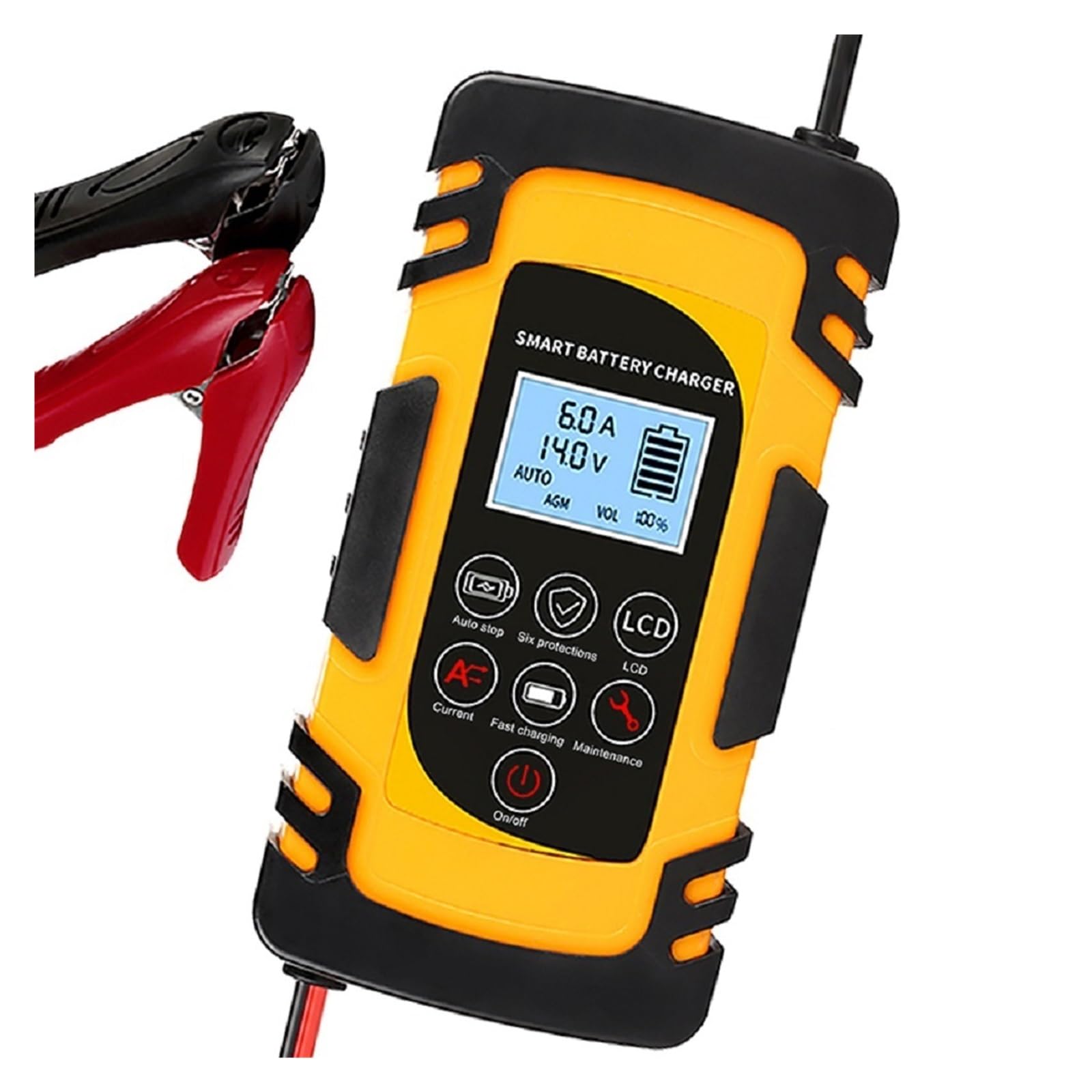 Cargador de batería de Coche automático Completo 12V/4A 6A 8A y 24V/4A Carga rápida Inteligente Pantalla LCD Digital de ácido de Plomo seco húmedo Carga RáPida Y Eficaz(Red)