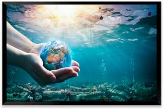 Ocean Pollution Hands Holding Earth this furnished Black Framed Canvas Wall Art for Living Room Bedroom Kitchen Bathroom Prints Pictures Wall Decor Posters Painting Artwork 12x16
