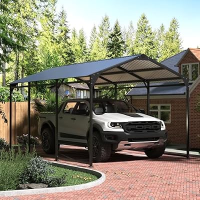 Tobegin 10x15 Carport Heavy Duty Metal Carport with Protective Film Roof,Outdoor Sorage Car Port for Cars,RV Carports,Motorcycles,Trucks,Black