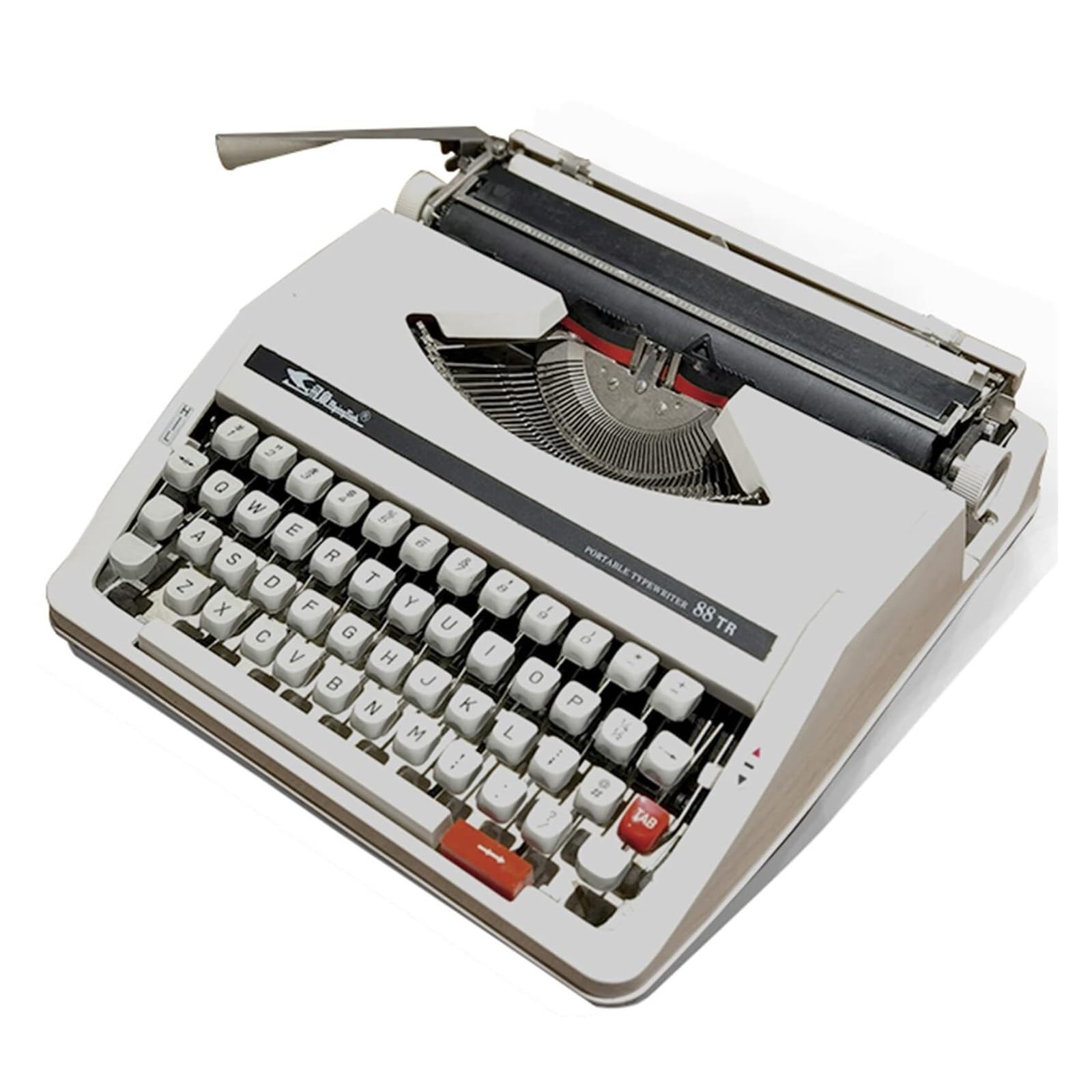 Mechanische englische Schreibmaschine, altmodische traditionelle tragbare manuelle Schreibmaschine, klassische Nostalgie, tragbare Retro-Schreibmaschine