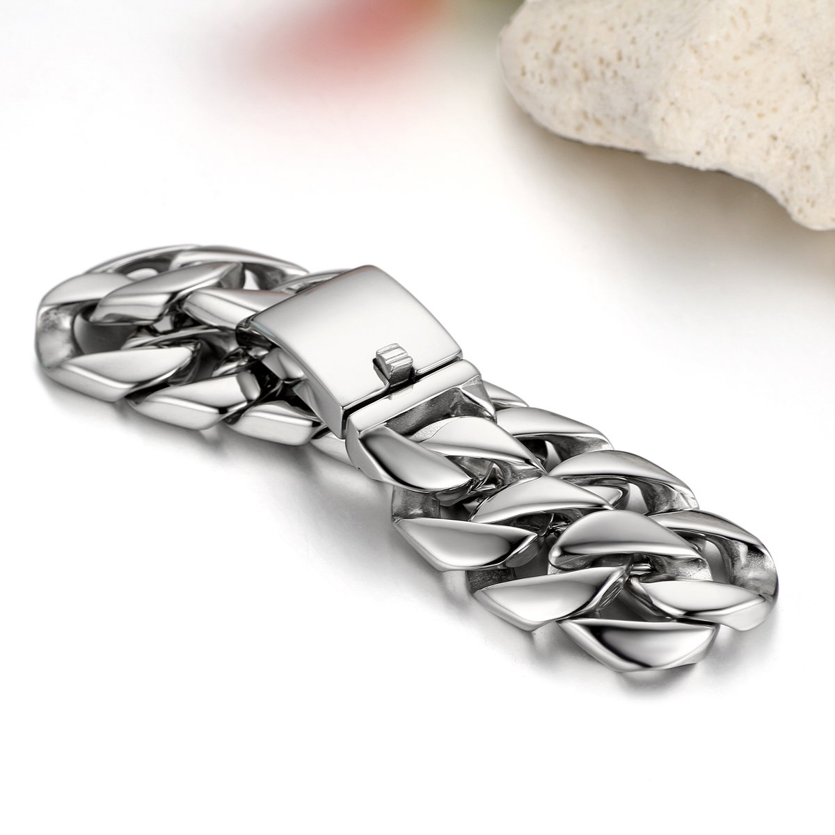 JewelryWe Gioielli Braccialetto da Uomo in Acciaio Inossidabile, Catena Colore Argento 24mm, 30mm(con Borsa Regalo)