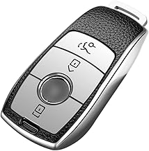 ontto Key Case Car Key Case Fits Mercedes A C E S G Class GLC CLE CLA GLB GLS W177 W205 W213 W222 X167 AMG TPU Silicone Key Case Protective Key Fob Leather Silver