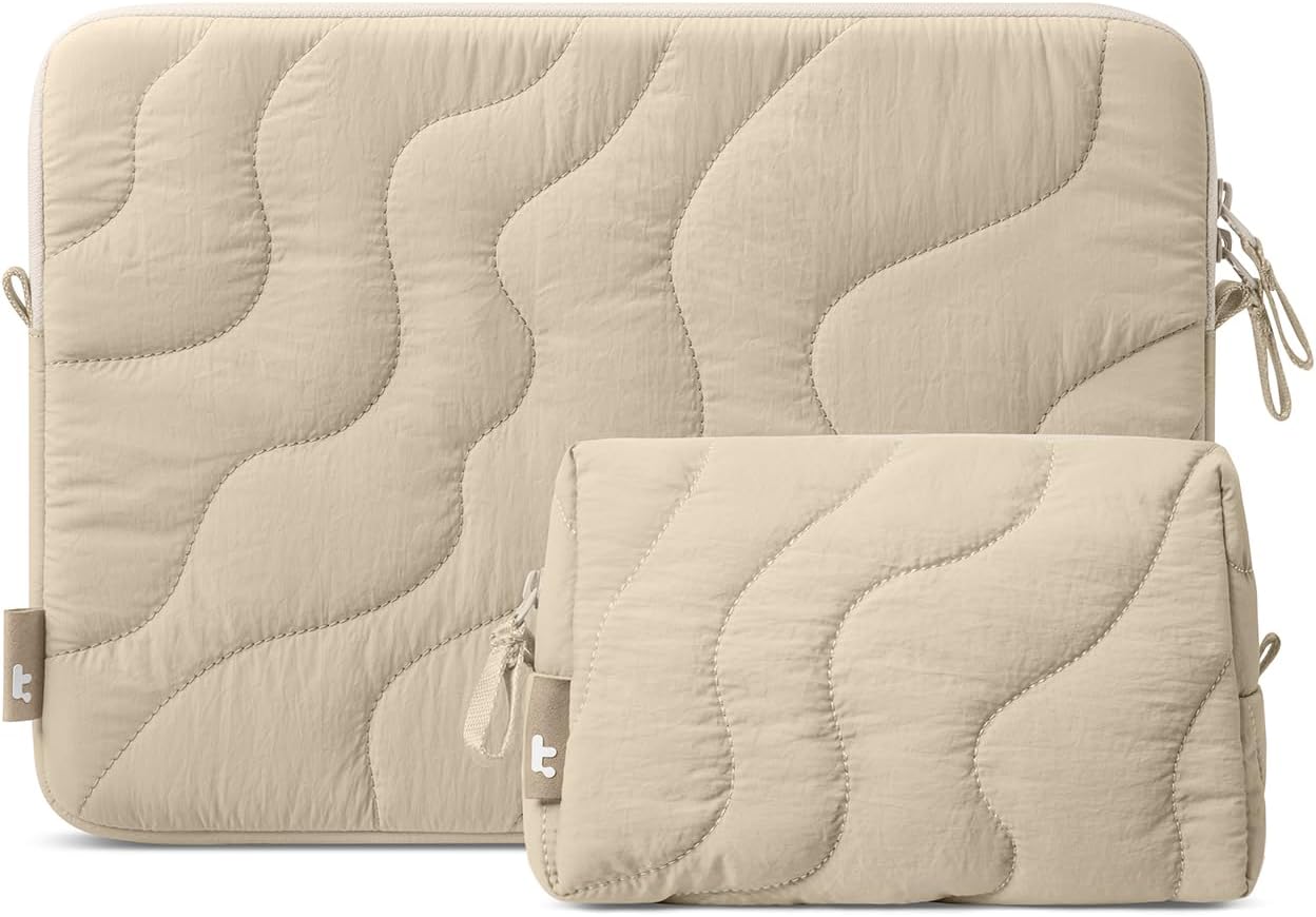 tomtoc 360 Protective Puffy Laptop Sleeve Set for 15-inch MacBook Air M4/A3241 2025, M3/A3114, M2/A2941, Quilted Soft Puffer Bag with a Tech Pouch for 15-inch Surface Laptop 7(Copilot+ PC)/6/5/4/3