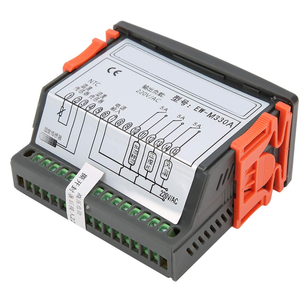 Hyuduo Termostato Digital, Controlador de Temperatura y Humedad de Doble LED EW M330A AC220V con Protección contra Roturas de Sensor, Termostato para Incubadora de Invernadero, Ventilación del Hogar