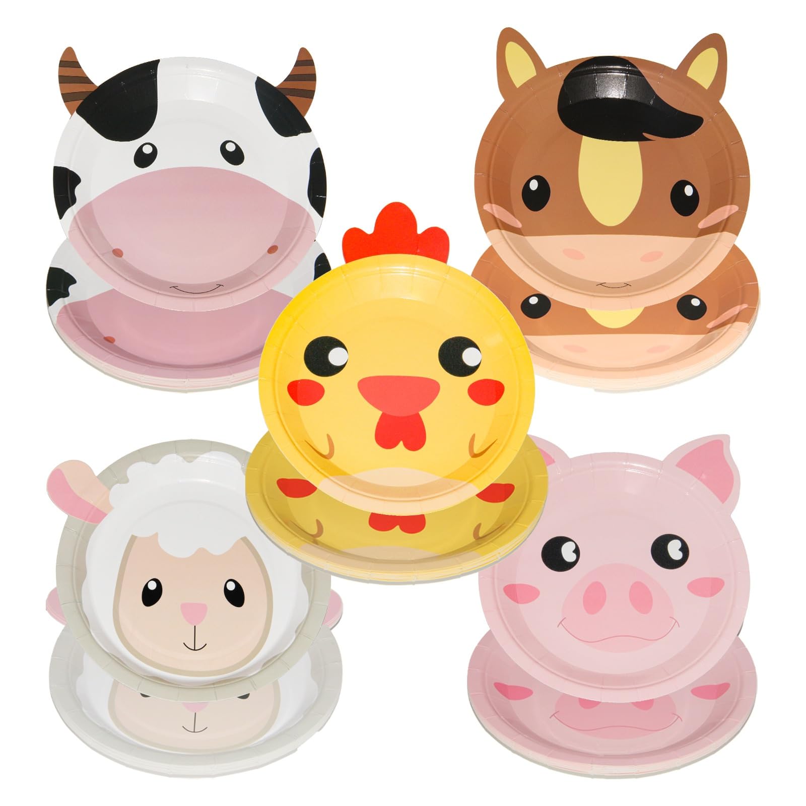 ZSFUMYU 50Pcs Farm Animals Party Paper Plates, 7 Inch Farm Animal Shaped Disposable Plates, Farm Animal Paper Plates, Farm Birthday Plates for Party