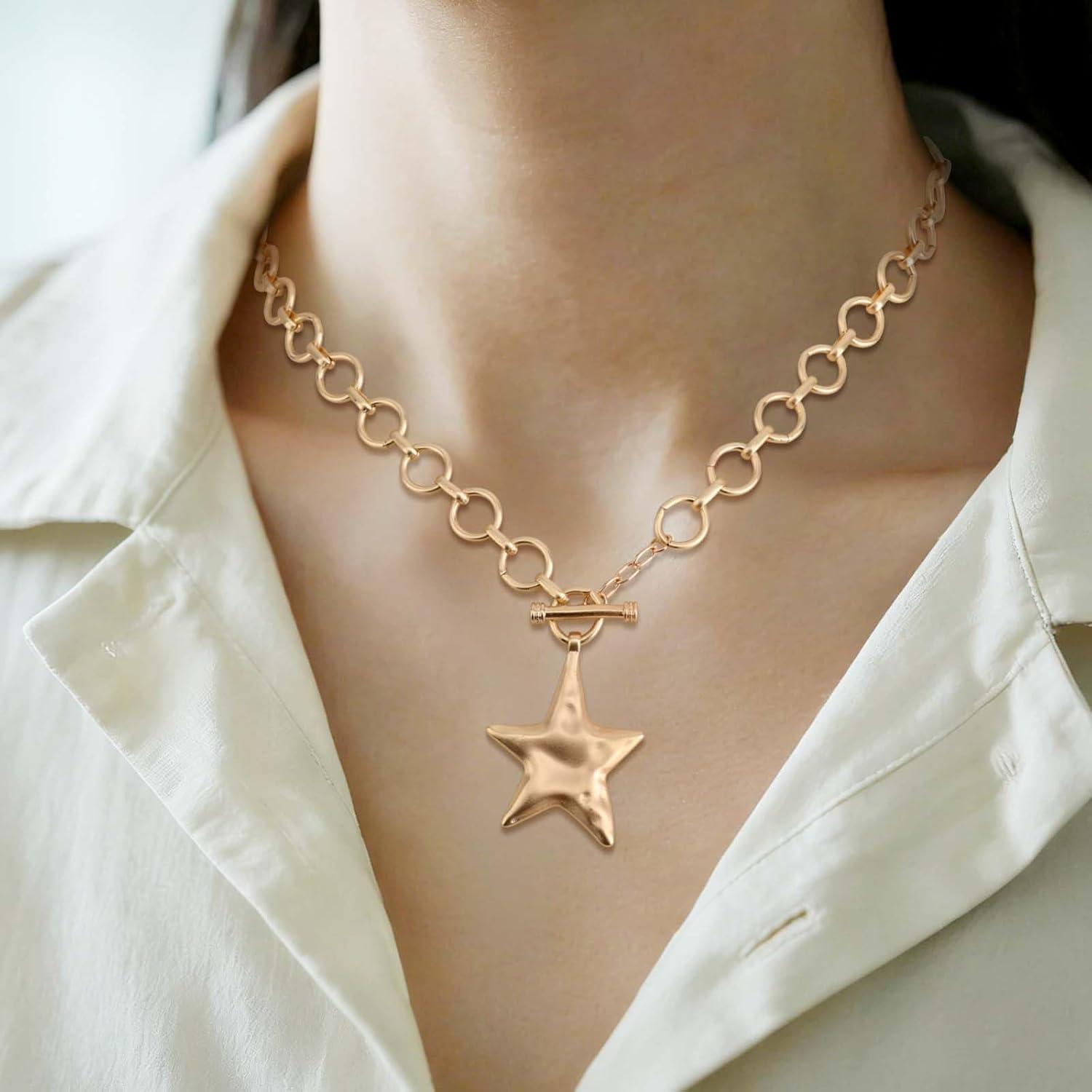 Chunky Star Necklaces, Vintage Gold-Tone Large Star Pendant Necklaces Fashion Bohemian Thick Chain Jewelry for Women Accessories - Image 7