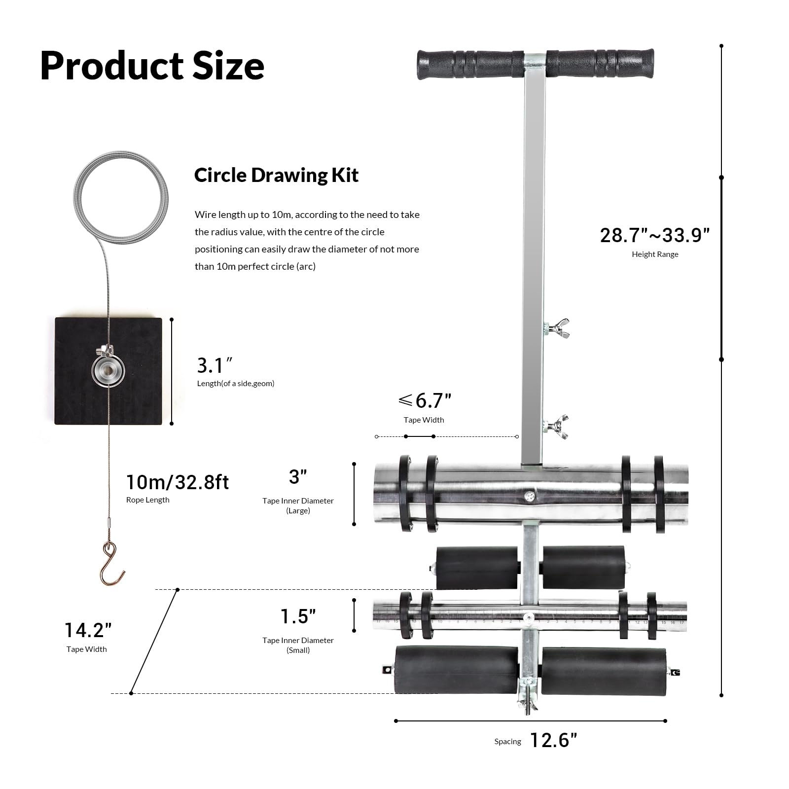 Máquina de cinta Court Line, con kit de círculos de dibujo, máquina de rayas de estacionamiento para entrada, asfalto o hormigón, canchas de baloncesto, cancha de pickleball, advertencia de