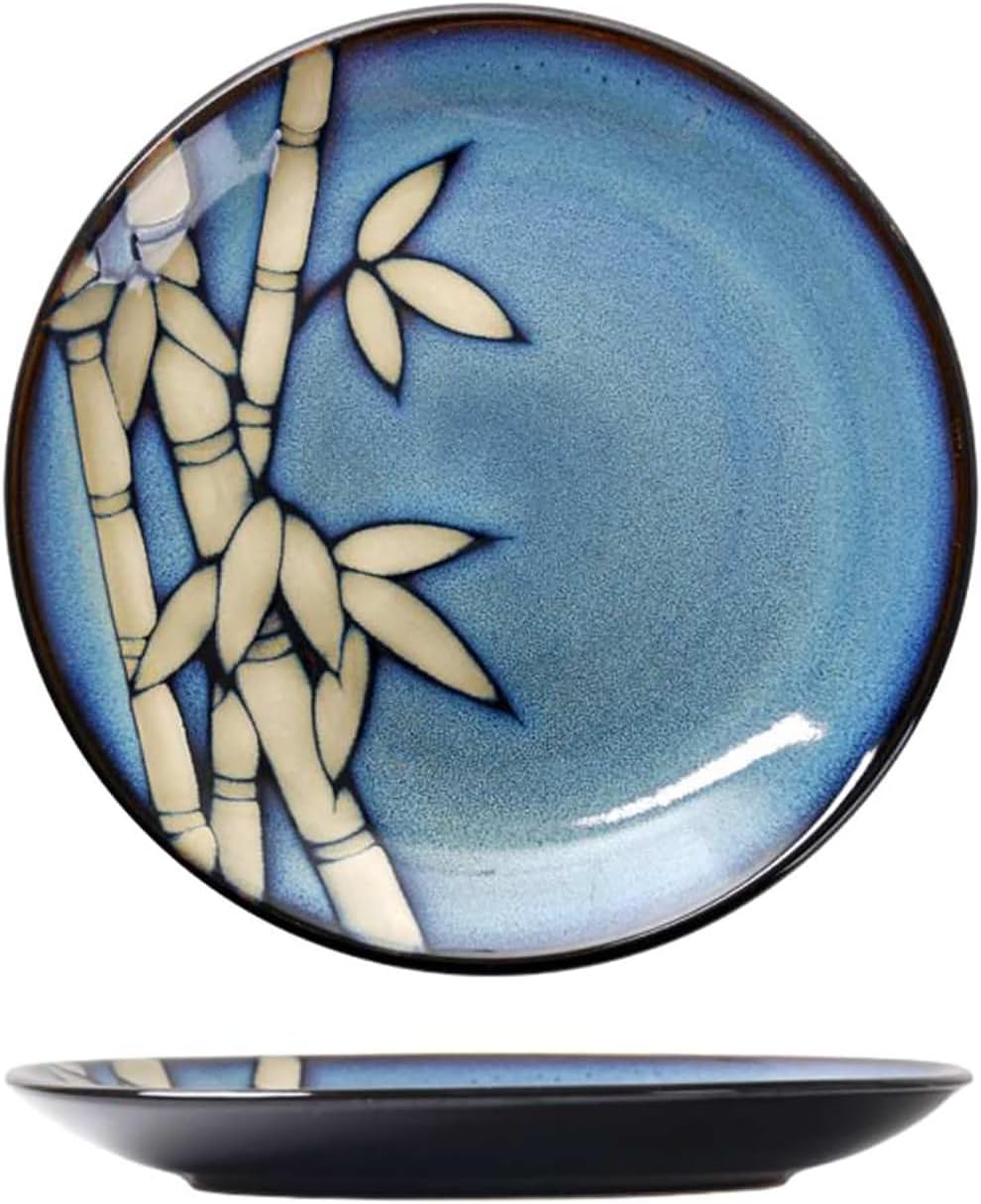 Japanese ceramic round flat home underglaze retro breakfast plate -8.3-inch smart bird plate (G-082)