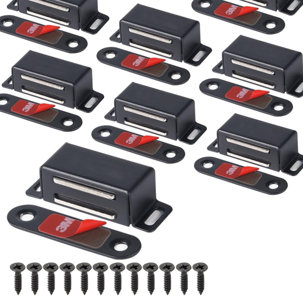 Mousike Cabinet Magnets Magnetic Door Catch Stainless Steel Door Magnet for Kitchen Bathroom Cupboard Wardrobe Closet Closures Cabinet Door Drawer Latch 20 lbs (Black 8Pack)