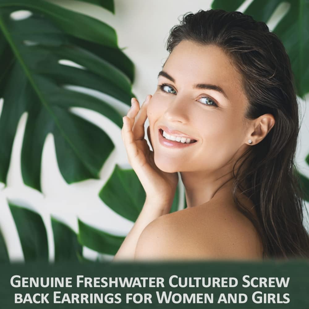 Jewelryweb -Solid 14k Yellow Gold Round Freshwater Cultured Pearl Screw-back Earrings - 3mm 4mm 5mm 6mm 7mm 8mm - Gold pearl earrings - Pearl stud earrings for women