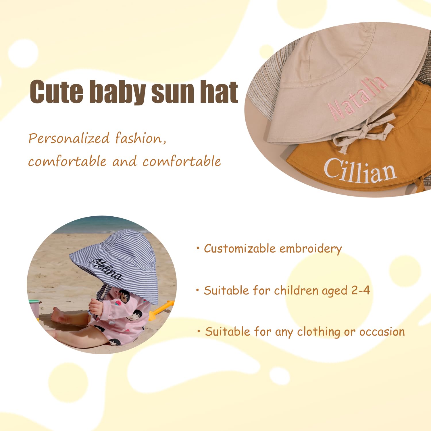 Customizable Baby Sun Hat with Name UPF 50+ Baby Bucket Hat, Suitable for Boys and Girls Navy Blue M
