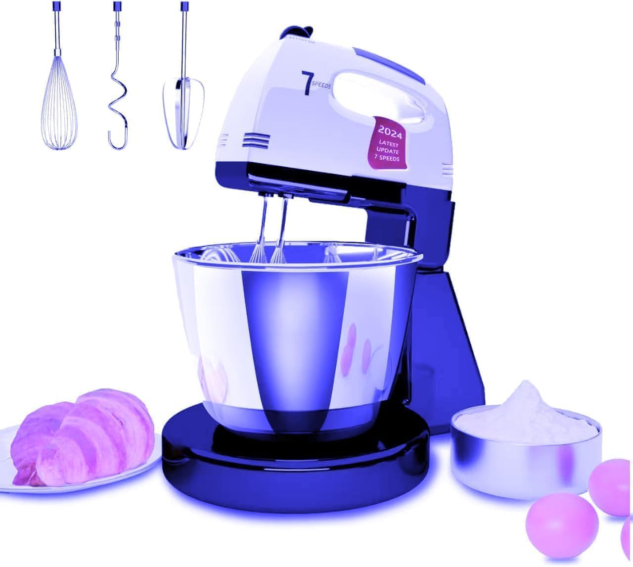 7-speed stand mixer with 3Qt bowl and 6 attachments