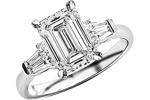 14K White Gold 2 Carat LAB GROWN DIAMOND Round and Baguette Emerald...