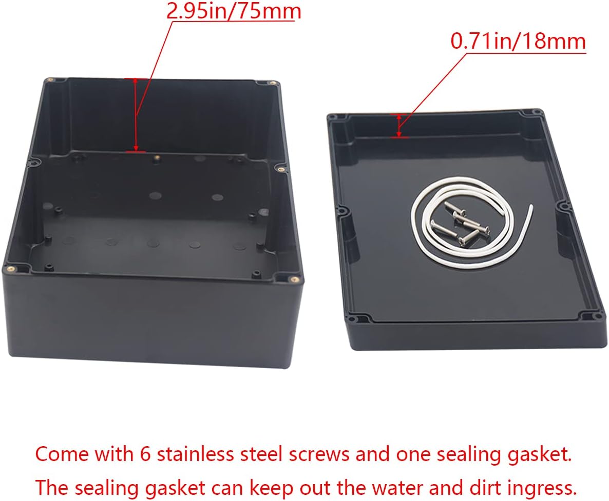 Project Box ABS Black Electrical Boxes IP65 Outdoor Waterproof Box Electronic Junction Box Power Enclosure with Cable Glands for DIY Project 11.42 x 8.27 x 3.94 inch (290x190x100mm)