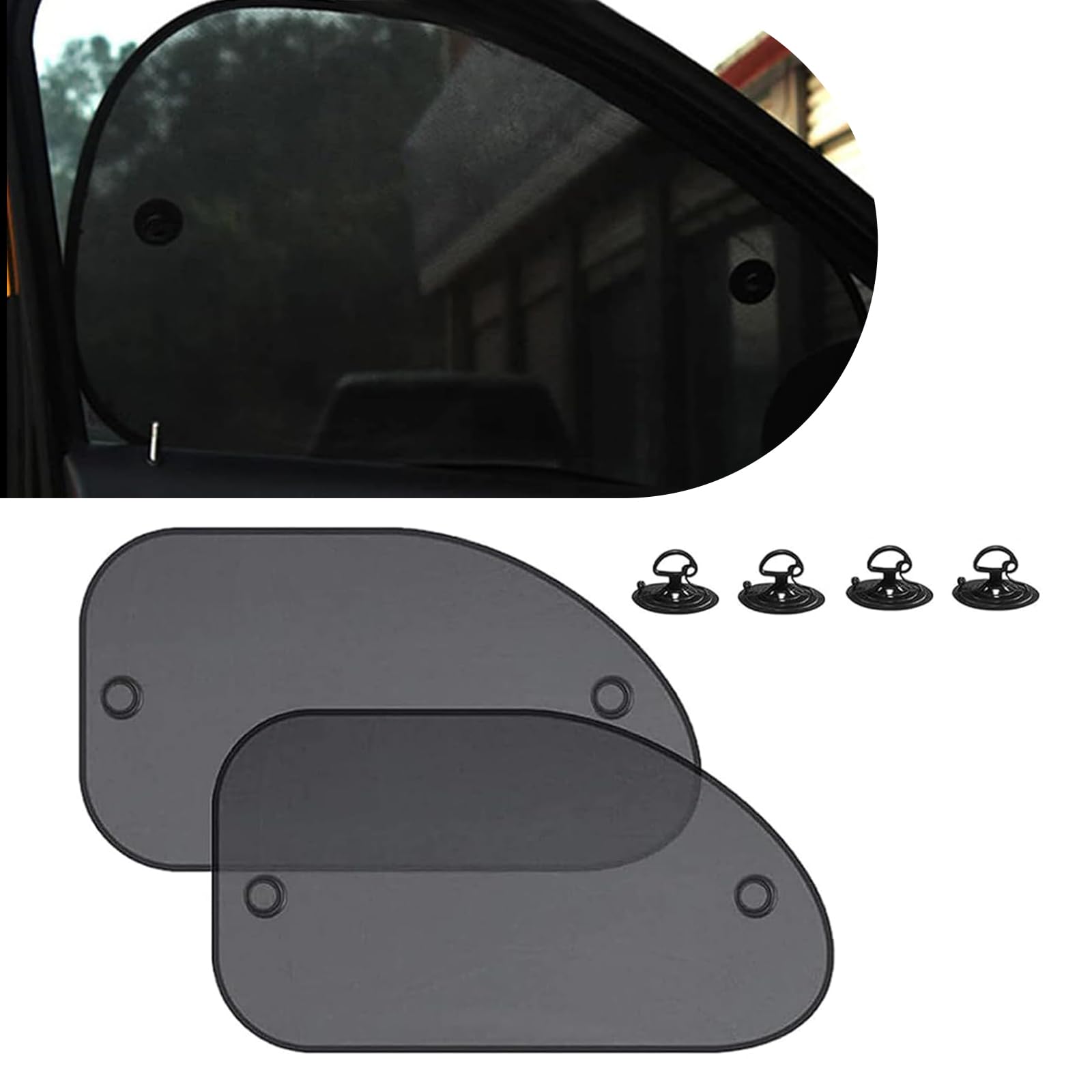 Pack-2 Car 25.5" x 14.9" Front Side Window Sunshade, Mesh Heat Insulation Anti-Glare Protection Cover, Sun-Proof Keep Vehicle Cool Privacy Cover, Universal for Car Sunshield Accessory (Black)